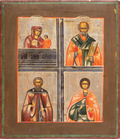 A QUADRI-PARTITE ICON SHOWING AN IMAGE OF THE MOTHER OF GOD AND SELECTED SAINTS - Foto 1