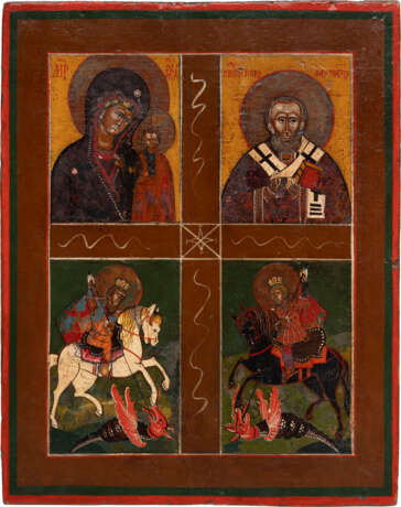 TWO QUADRI-PARTITE ICONS SHOWING IMAGES OF THE MOTHER OF GOD AND SELECTED SAINTS - photo 3