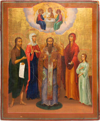 A LARGE ICON SHOWING ST. BASIL THE GREAT, ST. JOHN THE FORERUNNER AND STS. IRINA, ANNA AND LUBOV - фото 1