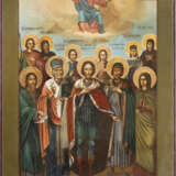 A VERY LARGE ICON SHOWING A SELECTION A F FAVOURITE SAINTS, ST. ALEXANDER NEVSKY, COSMAS AND DAMIAN AMONG THEM - Foto 1
