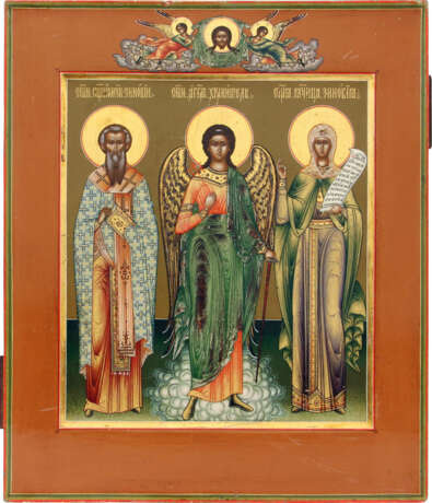 A FINELY PAINTED ICON SHOWING THE GUARDIAN ANGEL AND STS. ZYNOBIOS AND ZYNOBIA - photo 1