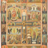 A LARGE QUADRI-PARTITE ICON SHOWING THE CRUCIFIXION, SOPHIA AND IMAGES OF THE MOTHER OF GOD - Foto 1