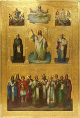 A MONUMENTAL ICON SHOWING THE RESURRECTION OF CHRIST AND SELECTED SAINTS