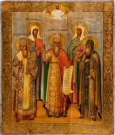 A LARGE DATED ICON SHOWING ST. VLADIMIR AND FOUR SELECTED SAINTS - фото 1