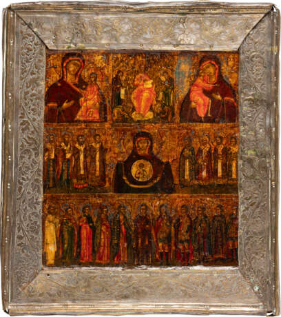 A MULTI-PARTITE ICON SHOWING THE DEISIS, IMAGES OF THE MOTHER OF GOD AND SELECTED SAINTS WITH BASMA - Foto 1