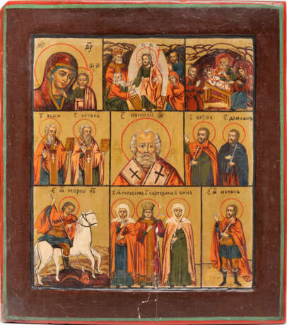 A MULTI-PARTITE ICON SHOWING THE DESCENT INTO HELL, THE KAZANSKAYA MOTHER OF GOD, THE NATIVITY OF CHRIST AND SELECTED SAINTS - photo 1
