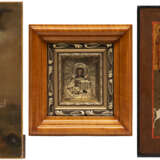 THREE ICONS: A MINIATURE ICON OF CHRIST PANTOKRATOR WITH A SILVER-GILT OKLAD AND STS. GEORGE, FLORUS AND LAURUS - photo 1