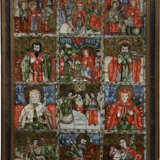 THREE LARGE REVERSE PAINTINGS ON GLASS SHOWING THE CORONATION OF THE MOTHER OF GOD, ST. NICHOLAS OF MYRA, FEASTS AND SAINTS - photo 2