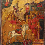 TWO ICONS SHOWING ST. DIMITRY WITH OKLAD AND ST. GEORGE KILLING THE DRAGON - фото 2