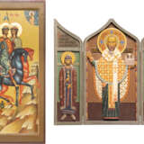A LARGE TRIPTYCH AND A LARGE ICON SHOWING ST. NICHOLAS OF MOZHAISK AND STS. BORIS AND GLEB - фото 1