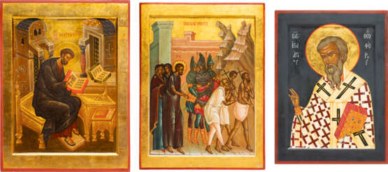 THREE LARGE ICONS SHOWING ST. MARK THE EVANGELIST, ST. IGNATIUS AND JESUS BEING LED TO GOLGATHA - photo 1