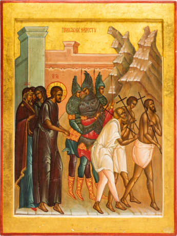 THREE LARGE ICONS SHOWING ST. MARK THE EVANGELIST, ST. IGNATIUS AND JESUS BEING LED TO GOLGATHA - фото 3