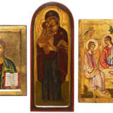 THREE ICONS SHOWING CHRIST PANTOKRATOR, THE OLD TESTAMENT TRINITY AND THE MOTHER OF GOD - photo 1