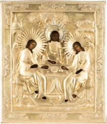 AN ICON SHOWING THE OLD TESTAMENT TRINITY WITH A SILVER-GILT OKLAD