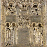 A RARE MULTI-PARTITE ICON SHOWING IMAGES OF THE MOTHER OF GOD AND SELECTED SAINTS WITH A SILVER-GILT OKLAD - Foto 1