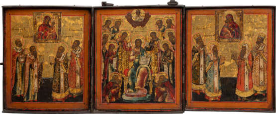 A LARGE TRIPTYCH SHOWING THE EXTENDED DEISIS, IMAGES OF THE MOTHER OF GOD AND SELECTED SAINTS - фото 1