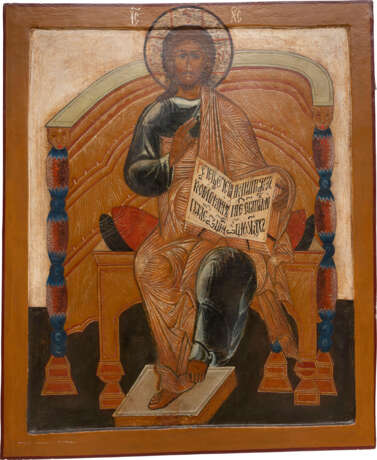 A MONUMENTAL ICON SHOWING THE ENTHRONED CHRIST THE SAVOUR FROM A CHURCH ICONOSTASIS - photo 1