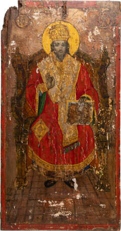 A MONUMENTAL ICON SHOWING THE ENTHRONED CHRIST AS HIGH PRIEST FROM A CHURCH ICONOSTASIS - photo 1