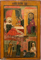 A MONUMENTAL ICON SHOWING THE NATIVITY OF THE MOTHER OF GOD FROM A CHURCH ICONOSTASIS