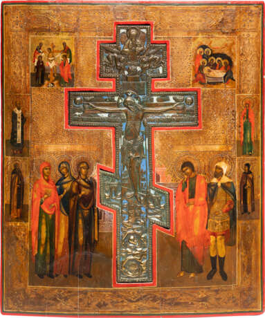 A LARGE STAUROTHEK ICON SHOWING THE CRUCIFIXION, THE DESCENT FROM THE CROSS AND THE ENTOMBMENT - photo 1