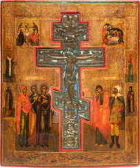 A LARGE STAUROTHEK ICON SHOWING THE CRUCIFIXION, THE DESCENT FROM THE CROSS AND THE ENTOMBMENT