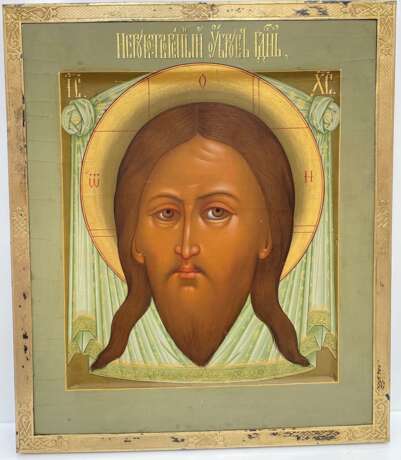 A VERY FINE ICON SHOWING THE MANDYLION WITH A SILVER-GILT BASMA - Foto 1