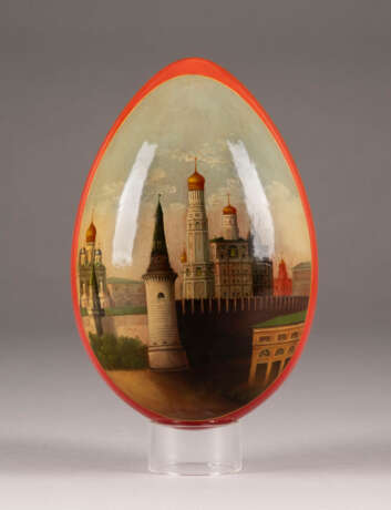 A RED LACQUERED PAPIER-MACHÉ EASTER EGG - Foto 1