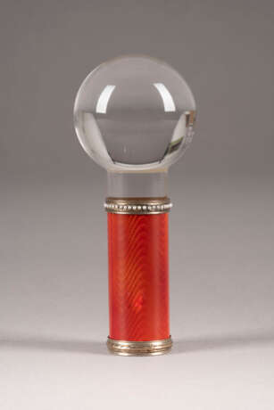 A ROCK CRYSTAL, GOLD AND GUILLOCHÉ ENAMEL CANE HANDLE - photo 1