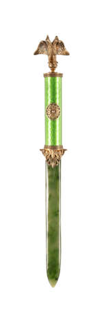 A SILVER-GILT, NEPHRITE AND GUILLOCHÉ ENAMEL PAPER KNIFE WITHIN FITTED CASE - Foto 2