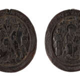 A CARVED HORN MEDALLION SHOWING ST. DEMETRIUS AND THE ENTHRONED MOTHER OF GOD - photo 1