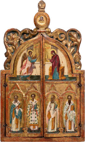 A VERY FINE TRIPTYCH SHOWING THE CRUCIFIXION OF CHRIST, THE ENTHRONED MOTHER OF GOD WITHIN A SURROUND OF PROPHETS AND SELECTED SAINTS - photo 2