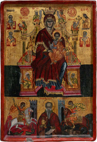 A LARGE ICON SHOWING THE ENTHRONED MOTHER OF GOD AND SELECTED SAINTS - photo 1