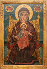 A MONUMENTAL ICON SHOWING THE ENTRHONED MOTHER OF GOD FROM A CHURCH ICONOSTASIS
