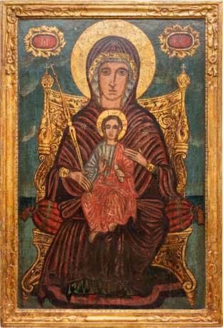 A MONUMENTAL ICON SHOWING THE ENTRHONED MOTHER OF GOD FROM A CHURCH ICONOSTASIS - photo 1