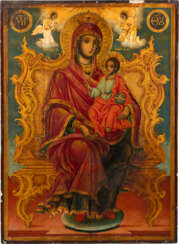 A MONUMENTAL ICON SHOWING THE ENTHRONED MOTHER OF GOD PANTANASSA FROM A CHURCH ICONOSTASIS