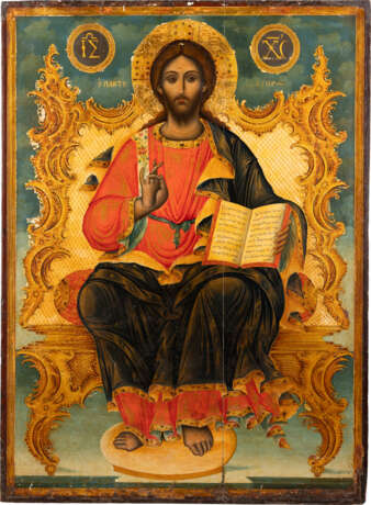 A MONUMENTAL ICON SHOWING THE ENTHRONED CHRIST FROM A CHURCH ICONOSTASIS - photo 1