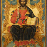 A MONUMENTAL ICON SHOWING THE ENTHRONED CHRIST FROM A CHURCH ICONOSTASIS - photo 1