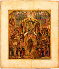 A VERY FINE AND RARE ICON SHOWING 'IN THEE REJOICETH' (HYMN TO HOLY VIRGIN) FROM THE WINTER PALACE COLLECTION (?)
