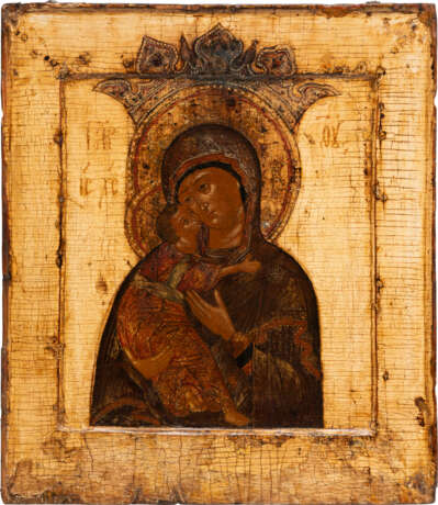 AN ICON SHOWING THE VLADIMIRSKAYA-VOLOKOLAMSKAYA MOTHER OF GOD WITH A SILVER RIZA - photo 2