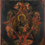 A MONUMENTAL DATED ICON SHOWING THE MOTHER OF GOD 'OF THE BURNING BUSH' WITH OKLAD FROM THE CHURCH ICONOSTASIS OF THE ST. JOHN THE BAPTIST MONASTERY IN TREGULYAEVSK - photo 1