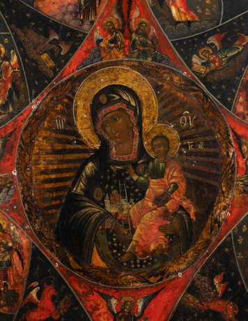 A MONUMENTAL DATED ICON SHOWING THE MOTHER OF GOD 'OF THE BURNING BUSH' WITH OKLAD FROM THE CHURCH ICONOSTASIS OF THE ST. JOHN THE BAPTIST MONASTERY IN TREGULYAEVSK - photo 3
