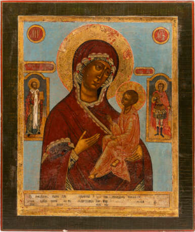 A LARGE ICON SHOWING THE TIKHVINSKAYA MOTHER OF GOD AND STS. NICHOLAS OF MYRA AND GEORGE - photo 1
