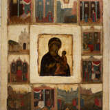 A MONUMENTAL ICON SHOWING THE TIKHVINSKAYA MOTHER OF GOD WITHIN A SURROUND OF TWELVE SCENES OF HER LEGEND - Foto 1
