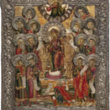 A FINE ICON SHOWING THE PRAISE OF THE MOTHER OF GOD (THE PROPHETS FORETOLD YOU) WITH A SILVER BASMA - photo 1