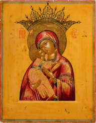 A VERY FINE AND LARGE ICON SHOWING THE VOLOKOLAMSKAYA MOTHER OF GOD WITH OKLAD