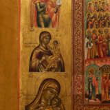 A LARGE AND FINE ICON SHOWING THE POKROV, IMAGES OF THE MOTHER OF GOD, THE PROPHET ELIJAH AND FEASTS - photo 6