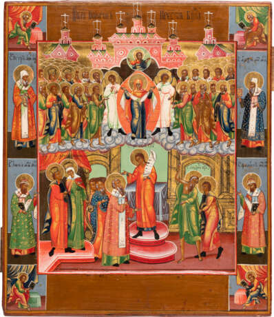 AN ICON SHOWING THE PROTECTING VEIL OF THE MOTHER OF GOD AND THE FOUR EVANGELISTS - Foto 1