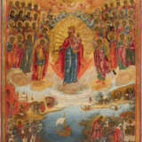 A LARGE DATED ICON SHOWING THE MOTHER OF GOD 'JOY TO ALL WHO GRIEVE' AND SELECTED SAINTS - Foto 1