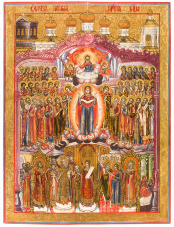 A MONUMENTAL DATED ICON SHOWING THE PROTECTING VEIL OF THE MOTHER OF GOD (POKROV) - Foto 1