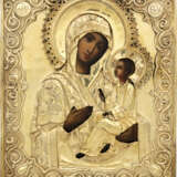 AN ICON SHOWING THE TIKHVINSKAYA MOTHER OF GOD WITH A SILVER-GILT OKLAD - фото 1
